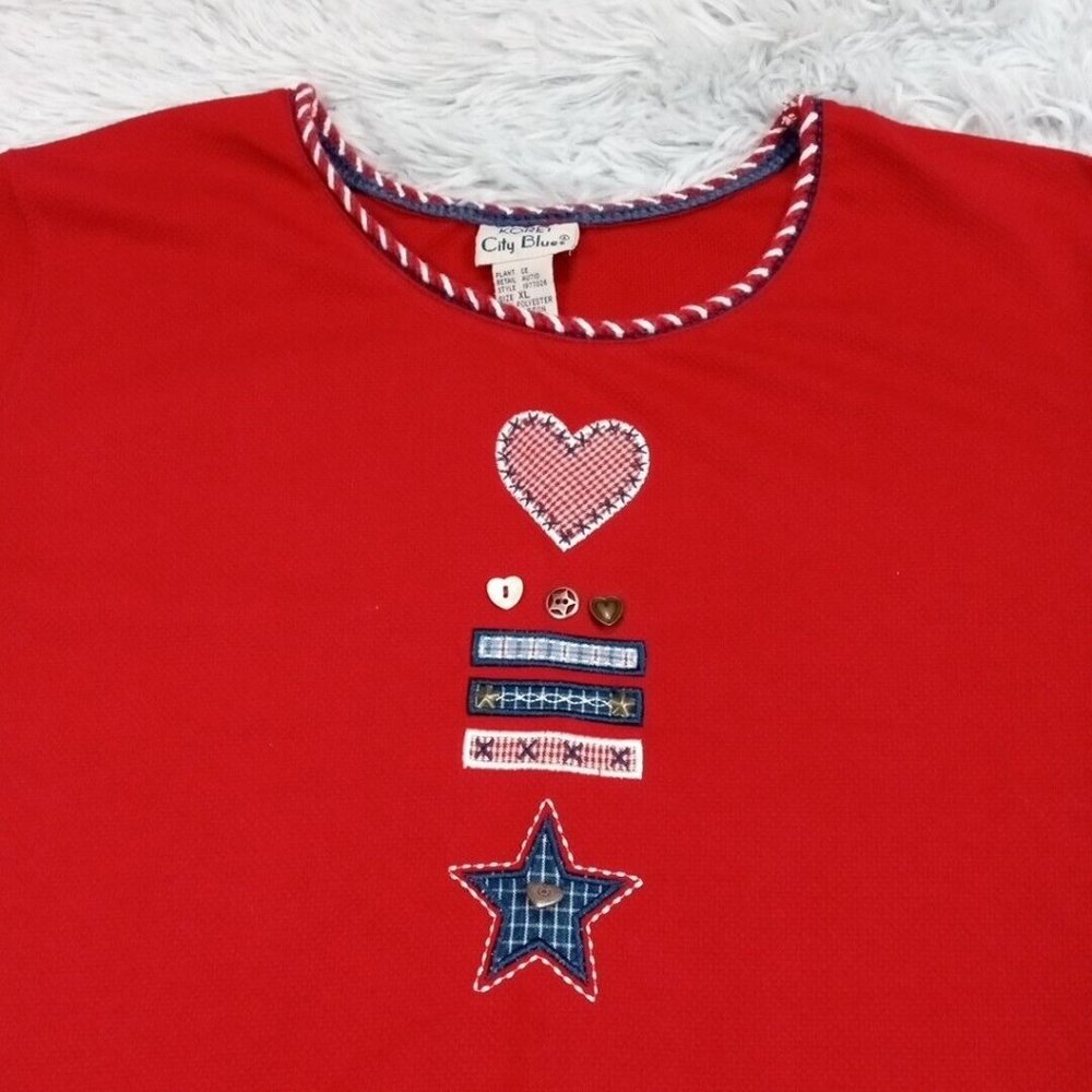 Vintage‎ Koret City Blues Womens Sweater Red XL Pullover Embroidered Stitching - Picture 3 of 8
